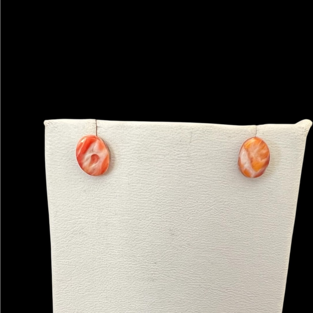 Elegant Orange agate Stud Earrings silver tone post